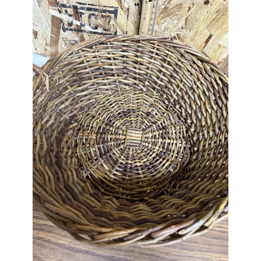 Vintage Handmade Twig Vine Basket Double Handles Rustic Primitive Decor 12